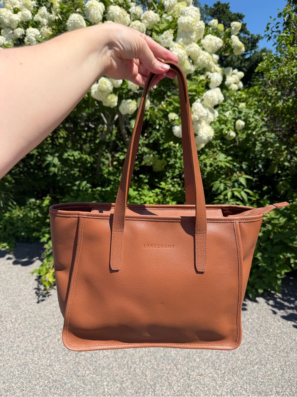 Longchamp Le Foulonné Leather Shoulder Tote in Tan / Caramel